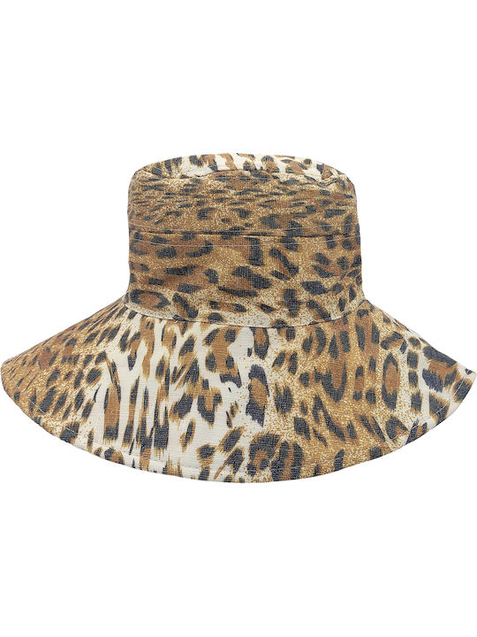 Women's Reversible Bucket Hat with Cotton Brim & Velcro Strap on Back Leopard Beige