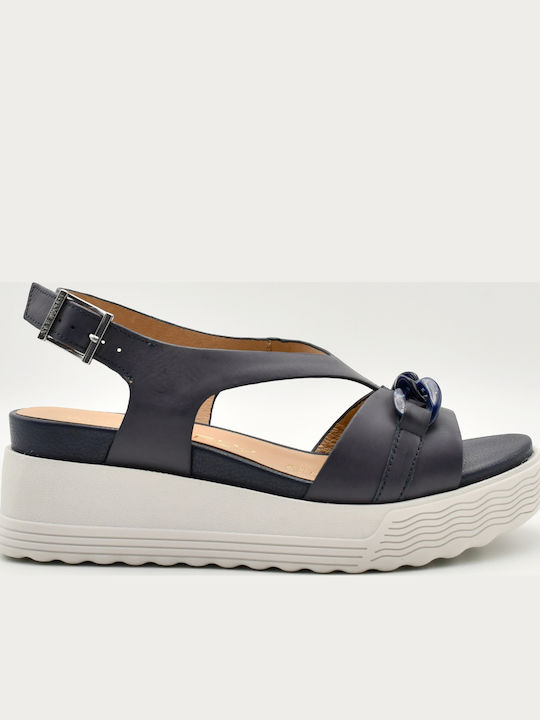 Women's Leather Platform Shoes Blue