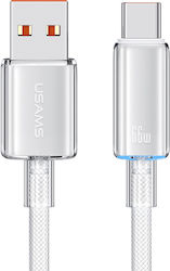 Usams Împletit / LED USB 2.0 Cablu USB-C bărbătesc - USB-A de sex masculin 66W Alb 1.2m (SJ658USB02)