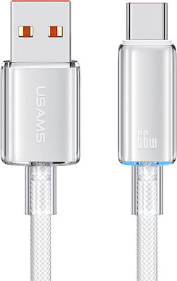 Usams US-SJ658 Braided / LED USB 2.0 Cable USB-C male - USB-A 66W Λευκό 1.2m (SJ658USB02)