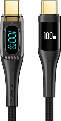 Usams US-SJ590 Împletit / LED USB 2.0 Cablu USB-C bărbătesc - USB-C de sex masculin 100W Negru 1.2m (SJ590USB01)