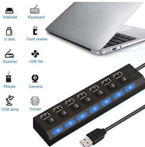 Treqa USB-Hub 7 Anschlüsse USB 3.0 mit USB-A Blau