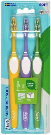 TePe Supreme Toothbrush Soft Yellow / Purple / Green 3pcs