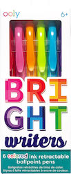 Retractable Bright Writers Colored Pens Set 6