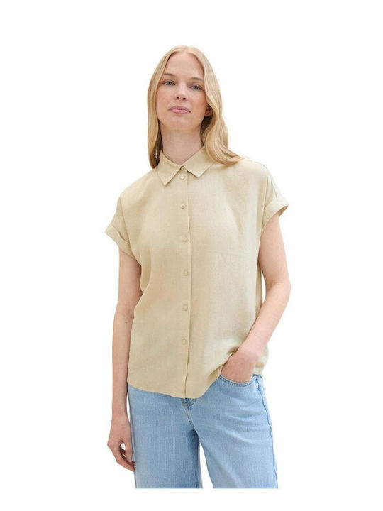 Tom Tailor Damen Sommerliche Bluse Leinen Beige