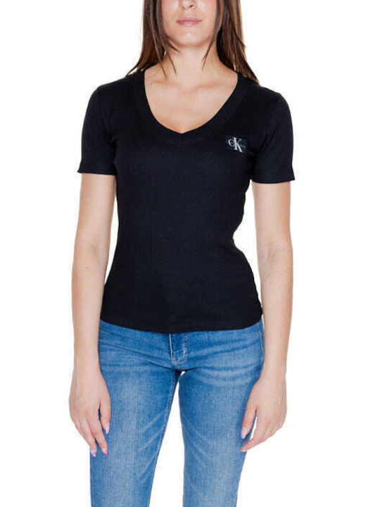 Calvin Klein Damen T-Shirt mit V-Ausschnitt Schwarz