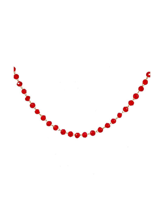 Fhs Jewlery Κολιέ Ροζάριο από Επιχρυσωμένο Ατσάλι Κόκκινο