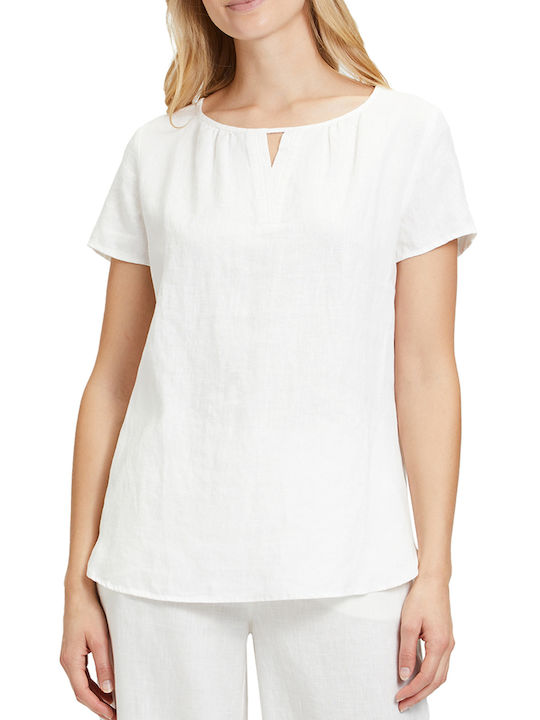 Betty Barclay Damen Sommerliche Bluse Leinen Kurzärmelig OffWhite