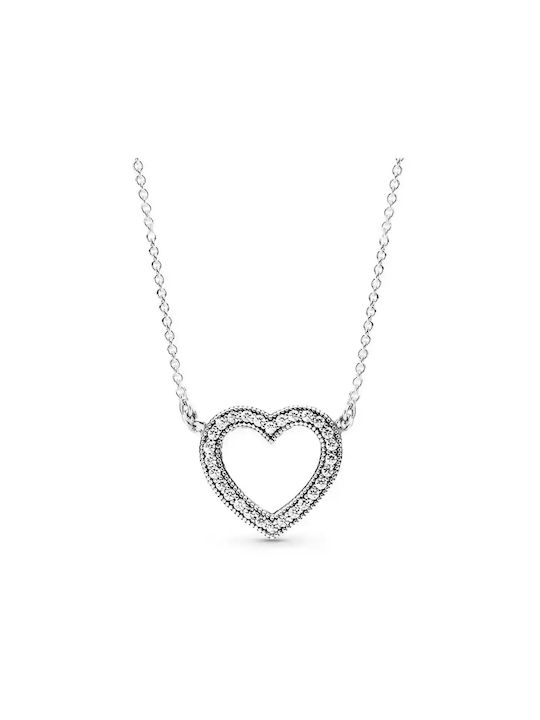 Pandora Necklace with design Heart from Silver with Zircon