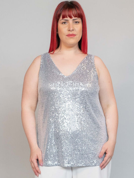Maniags pentru Femei Bluză Fără mâneci cu Decolteu în V Silver