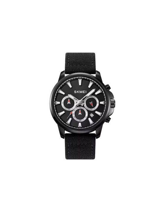 Skmei Watch Battery with Leather Strap Silver-Black/Leather Black