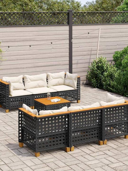 Set Outdoor Lounge Black with Pillows 7pcs