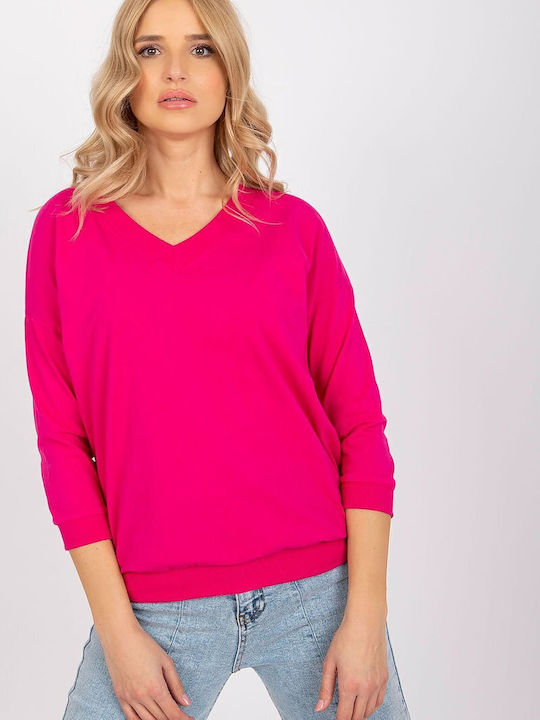 BFG Damen Bluse Baumwolle mit 3/4 Ärmel & V-Ausschnitt Rosa