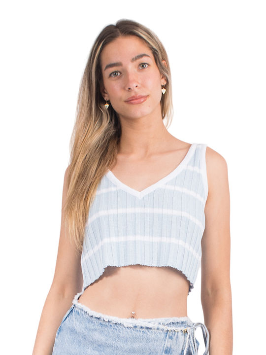 Combos Knitwear Γυναικείο Crop Top Ριγέ White