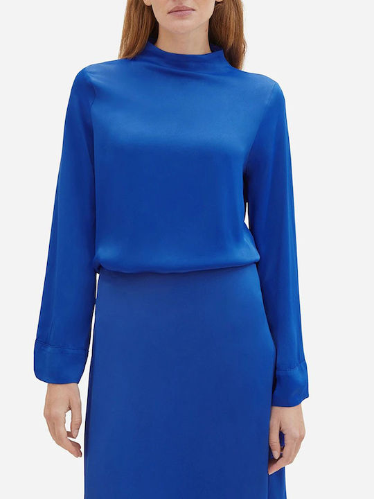 Tom Tailor Women's Blouse Satin Long Sleeve Blue