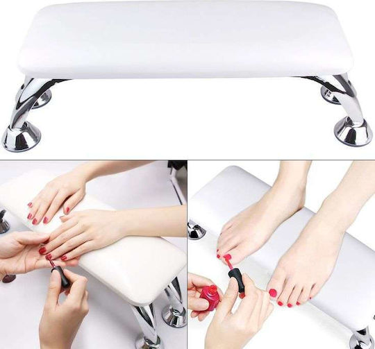 Leather Manicure Stool Stainless Base Non-Slip Surface White