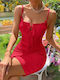 Lonca Dress with Ruffle Red