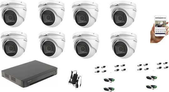 Set 1x Hikvision Ids-7208huhi-m1/s 8 x Hikvision Ds-2ce7u1t-it3zf 1 Transformator 5 A 12volt BNC Video & Putere