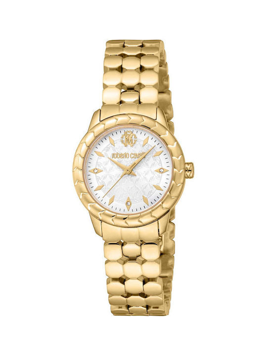 Roberto Cavalli Mini Crystals Watch with Gold Metal Bracelet