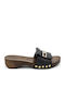 Leather Women's Flat Sandals in Black Color
