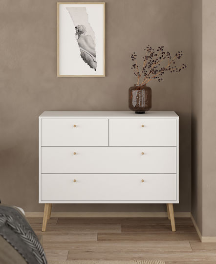 Συρταριέρα Κρεβατοκάμαρας mit 4 Schubladen White 98.7x39.1x81.7cm
