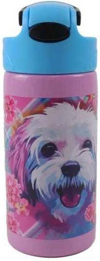 Back Me Up Kids Water Bottle Stainless Steel with Straw bmu Love Dog 500ml (Various Designs)