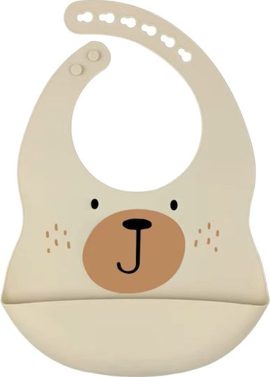 Queen Mother Waterproof Silicone Baby Bib with Pocket Beige