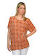 Morena Spain Women's Blouse Short Sleeve Striped Orange