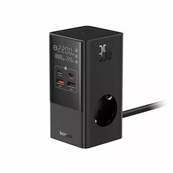 Baseus Suport de Încărcare GaN cu 2 Porturi USB-A și 2 Porturi USB-C 35W în culoarea Negru (PowerCombo Tower Digital PowerStrip)