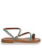 Sante Leather Women's Sandals with Stones Tabac Brown