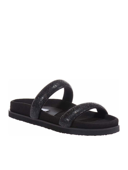 Leather Women's Flat Sandals in Black Color