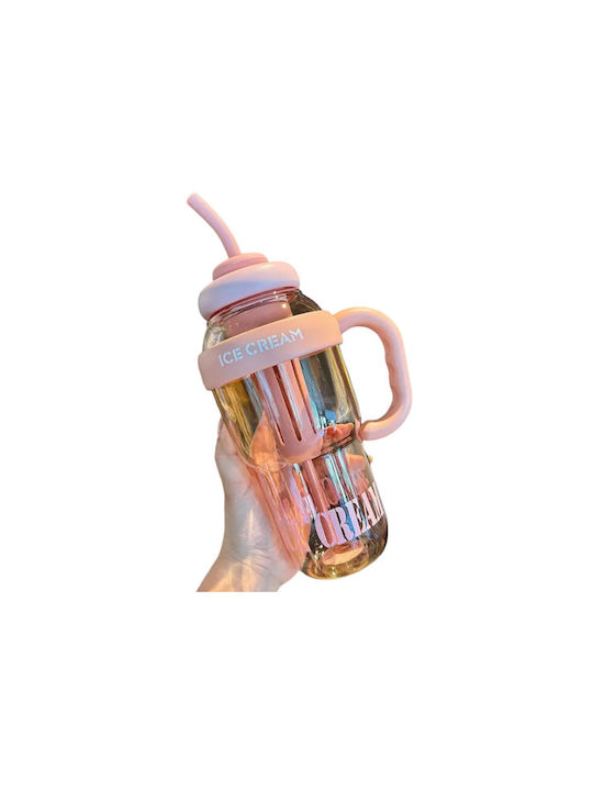 Water Bottle Plastic with Straw and Filter 1300ml Pink