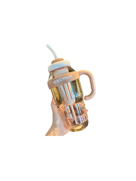 Water Bottle Plastic with Straw and Filter 1300ml Beige