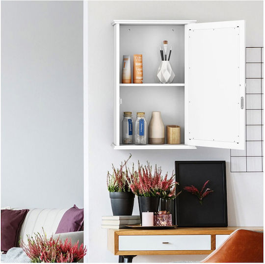 Costway BA8033WH Καθρέπτης από MDF με Ράφι & Ντουλάπι 34x15cm Λευκός