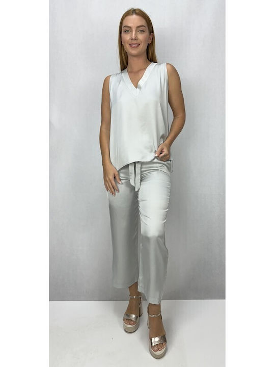 Passager Femei Țesătură Pantaloni largi cu Elastic Argintie