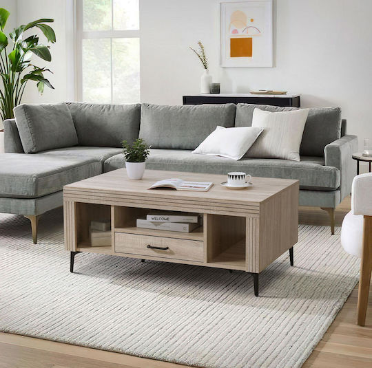 Rectangular Central Coffee Table Wooden Board with Drawers Sonoma W100xL63xH44cm