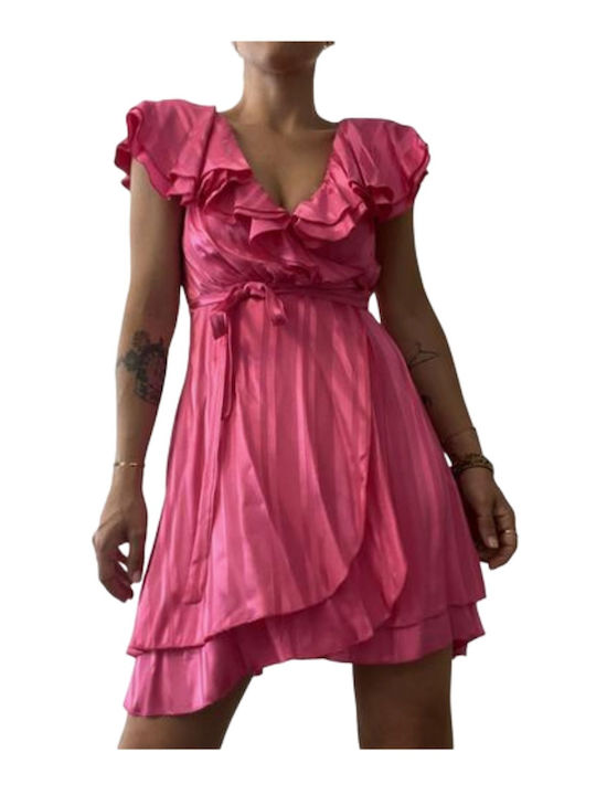 Silvian Heach Βραδινό Φόρεμα με Βολάν Ροζ