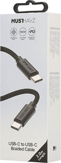 Musthavz Geflochtenes USB 2.0 Kabel USB-C männlich - USB-C 100W PD Schwarz 2m