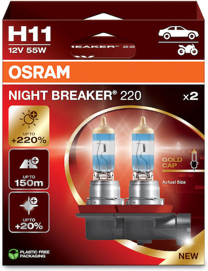 Osram Car Lamps Night Breaker H11 PGJ19-2 3700K Warm White 12V 55W 2pcs