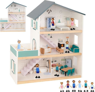 Tooky Toys Dollhouse With 8 Figures Căsuță de păpuși din lemn