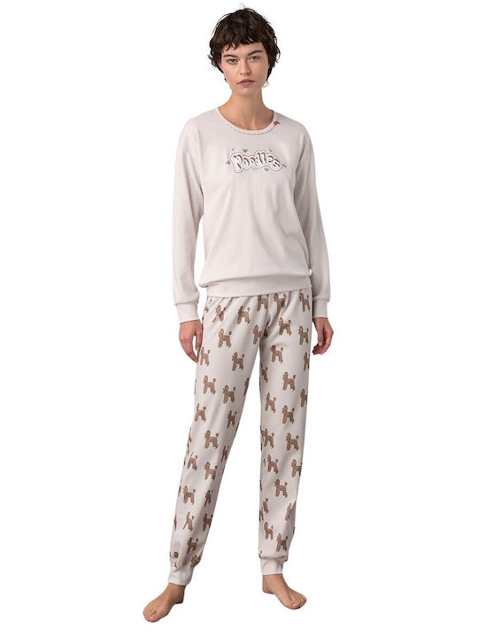 Vamp Winter Damen Pyjama-Set Baumwolle Beige