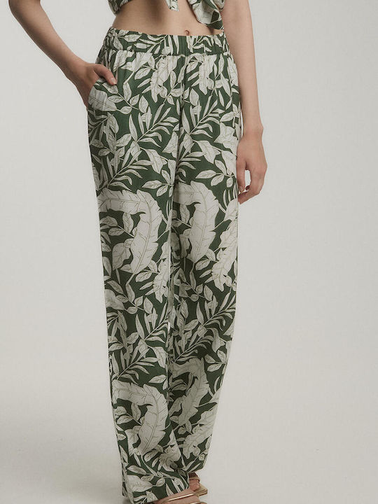 Bill Cost Γυναικεία Υφασμάτινη Παντελόνα με Λάστιχο Floral Πράσινη
