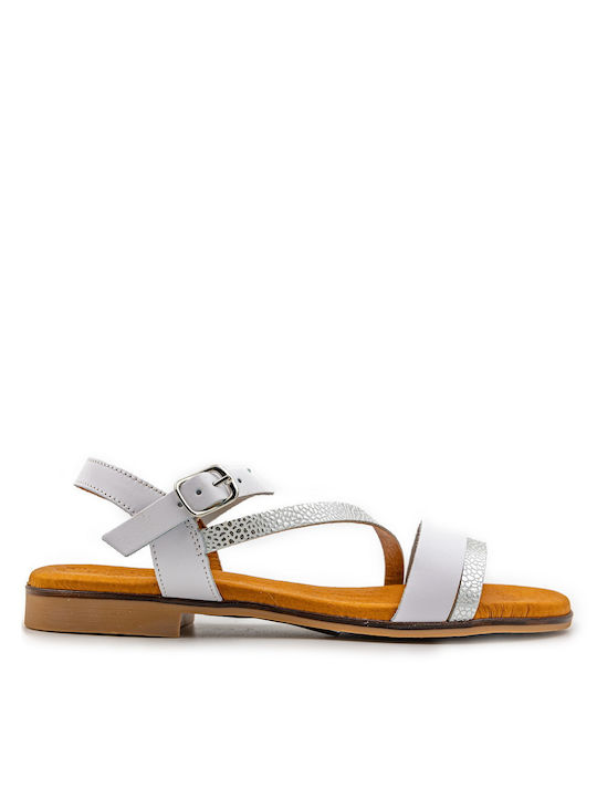 Eva Frutos Leather Women's Sandals with Ankle Strap White