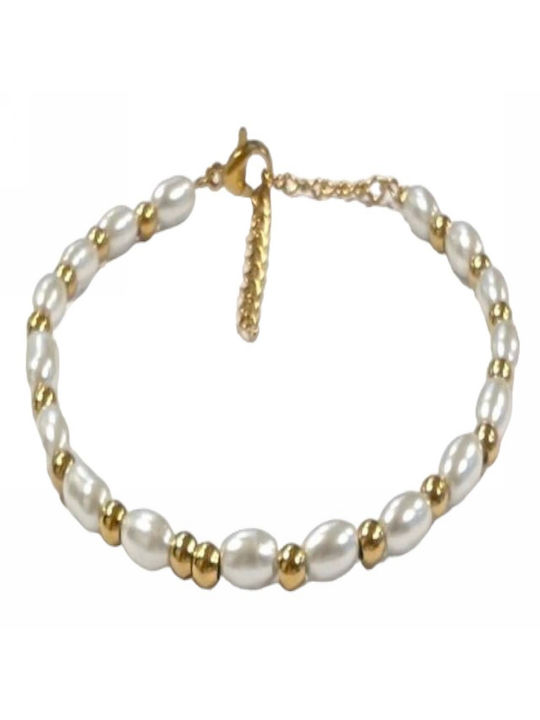 Kostibas Fashion Bracelet made of Steel Gold Plated with Pearls