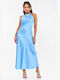 Blue Satin Maxi Dress