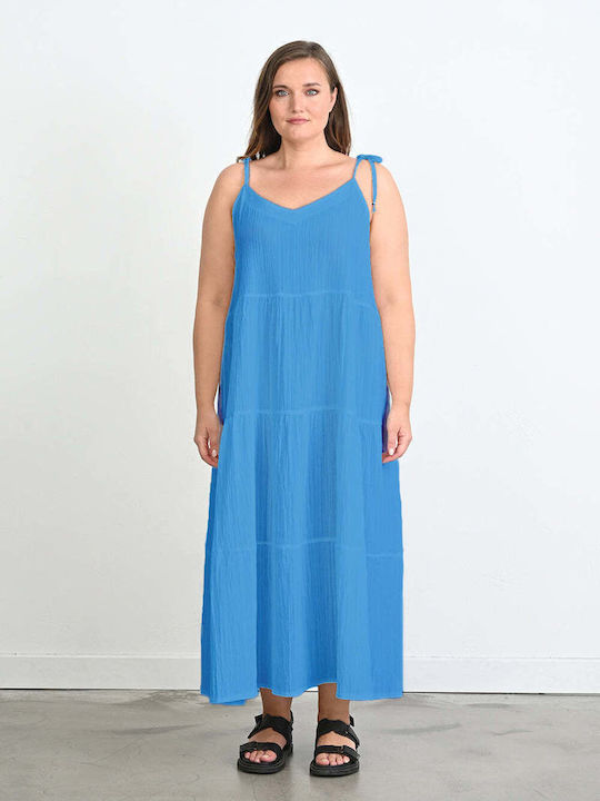 Bubble Chic Summer Dress with Ruffle Blue