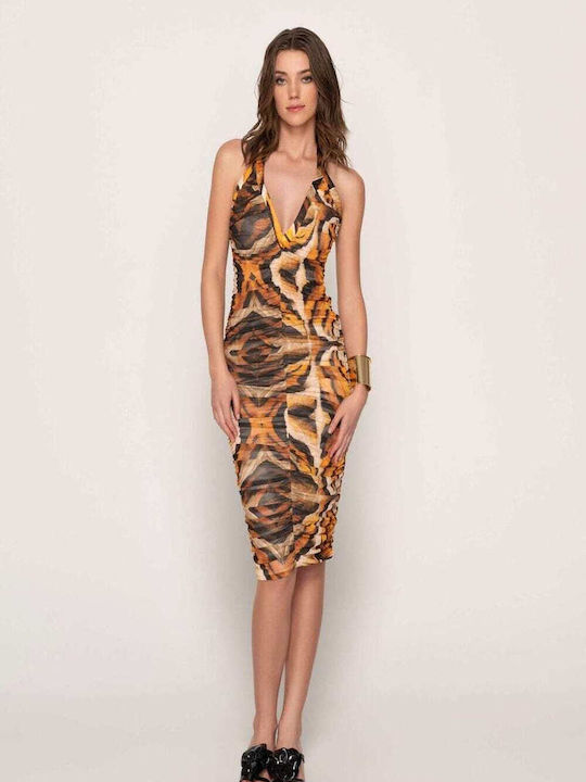Mairis Midi Abendkleid mit Transparenz Leopard