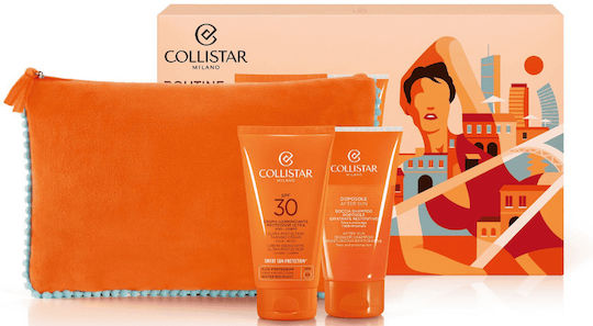 Collistar Sun Routine High Protection Set with Sunscreen Face Cream, After Sun & Pouch