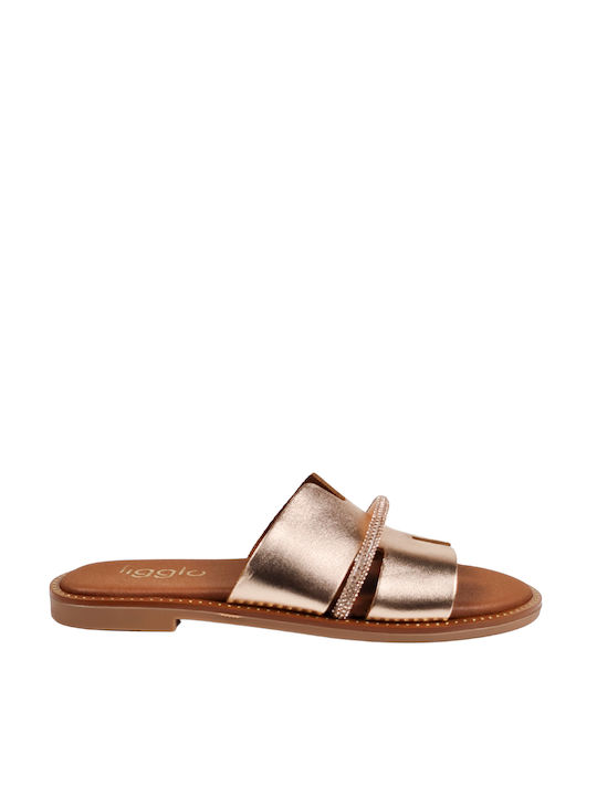 Ligglo Leather Women's Flat Sandals in Gold Color