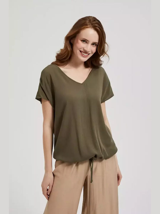 Make your image Women's Blouse Short Sleeve with V Neckline Green